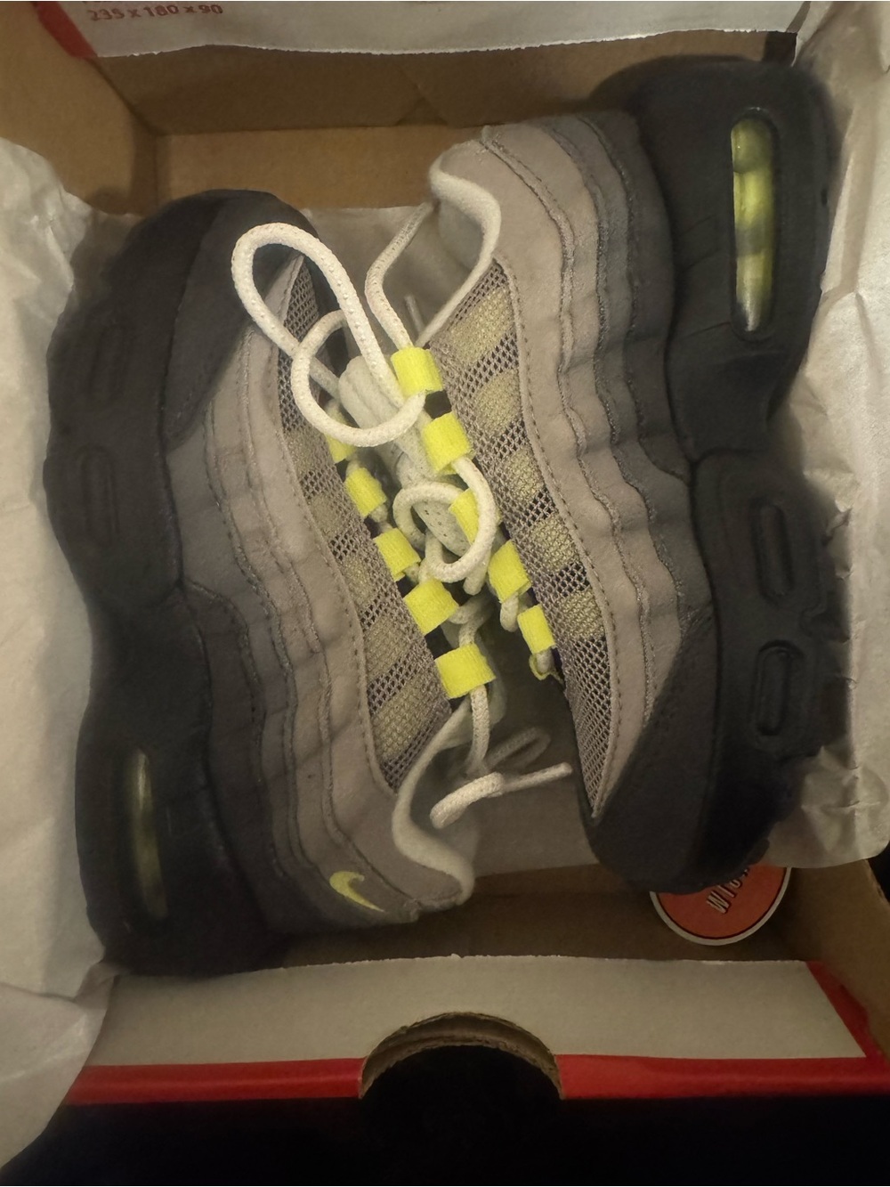 Nike Air Max 95s Kids Gray and Neon Yellow Air Max Style Sneakers